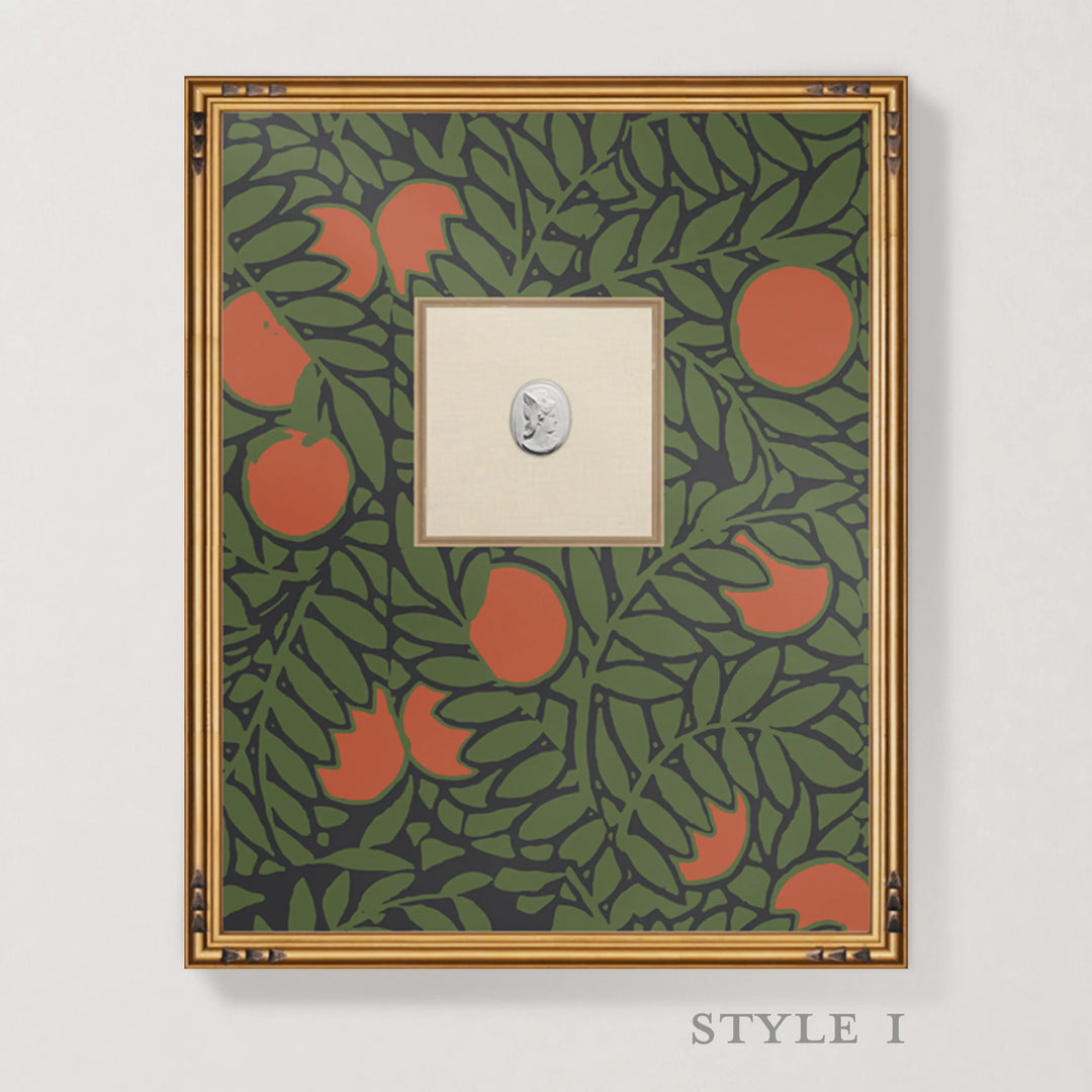 Framed Intaglio Wall Art - Orange Grove - Forest Green