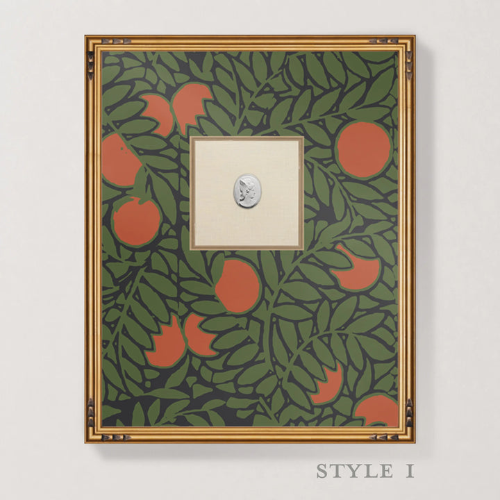 Framed Intaglio Wall Art - Orange Grove - Forest Green