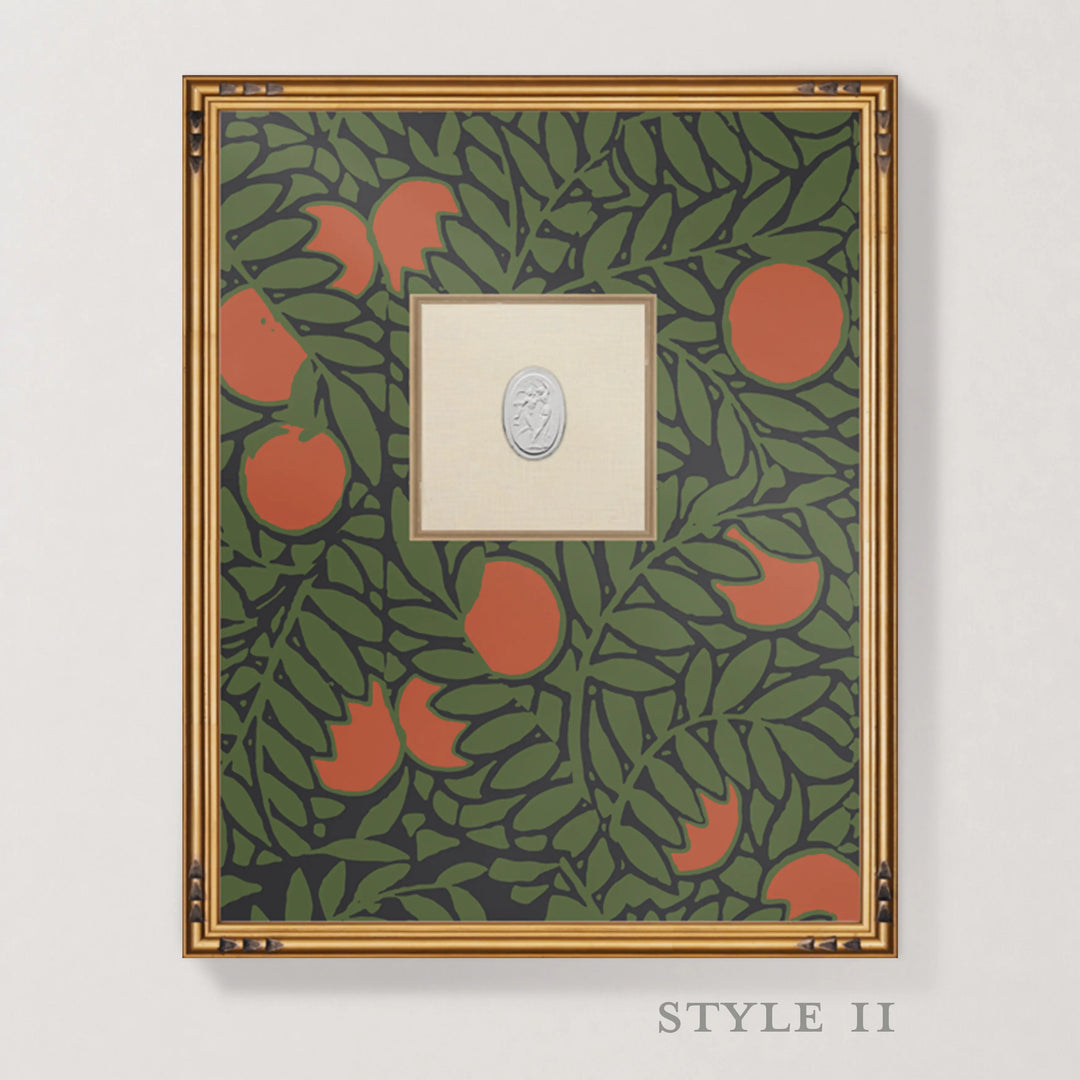 Framed Intaglio Wall Art - Orange Grove - Forest Green