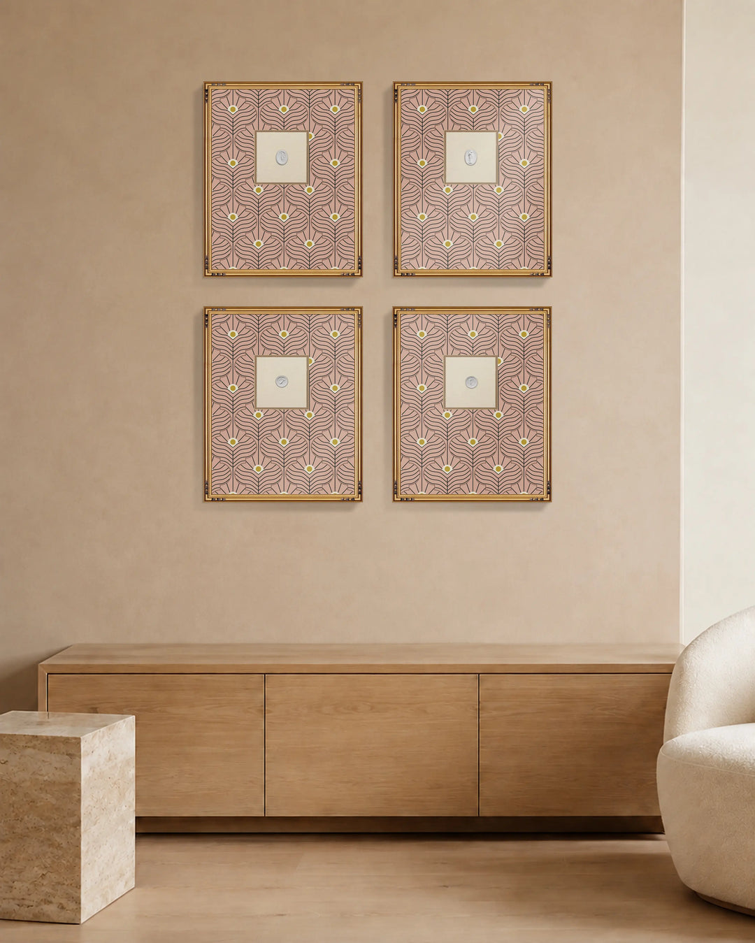 Framed Intaglio Wall Art - Moroccan Peacock - Peach Blush