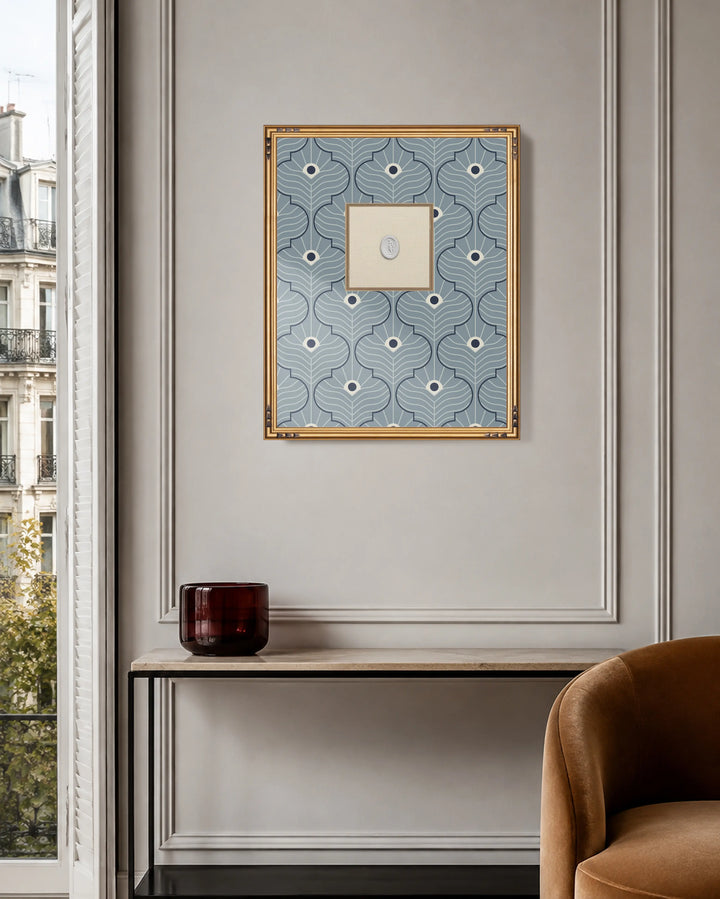 Framed Intaglio Wall Art - Moroccan Peacock - Lacquered Blues