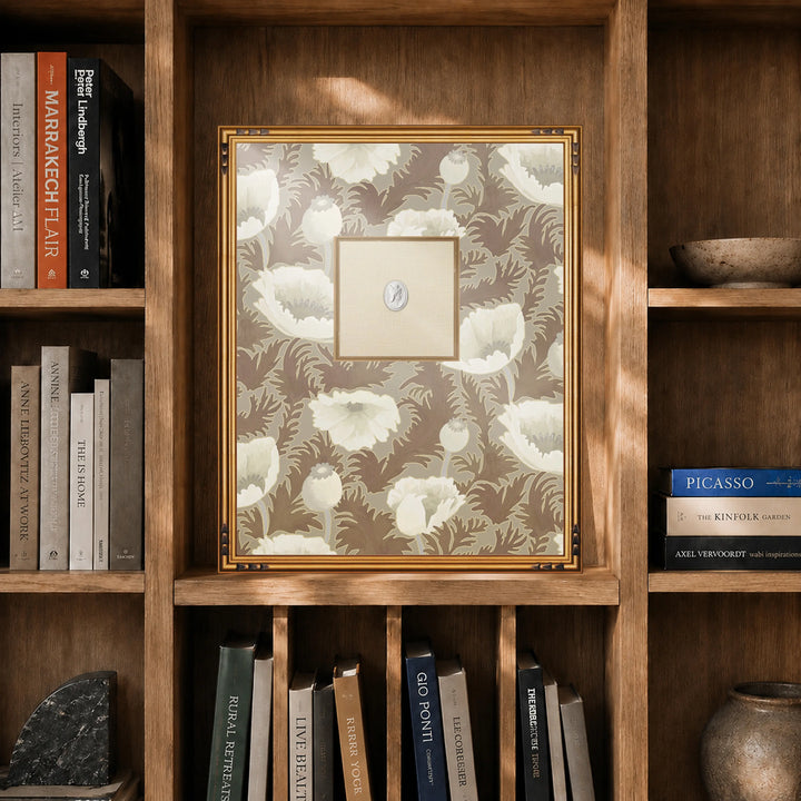 Framed Intaglio Wall Art - Poppy Bloom - Earthen Taupe