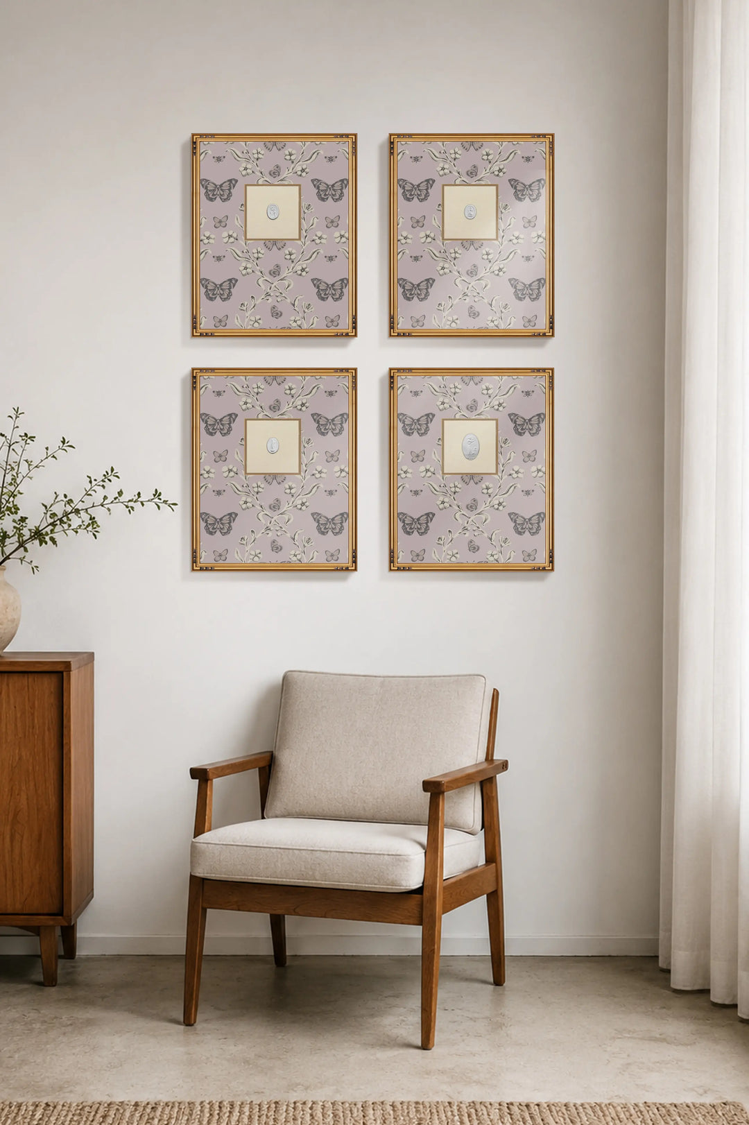 Framed Intaglio Wall Art - Butterfly Garden - Dusty Lilac