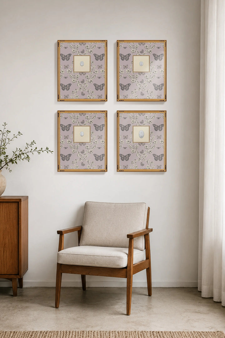 Framed Intaglio Wall Art - Butterfly Garden - Dusty Lilac