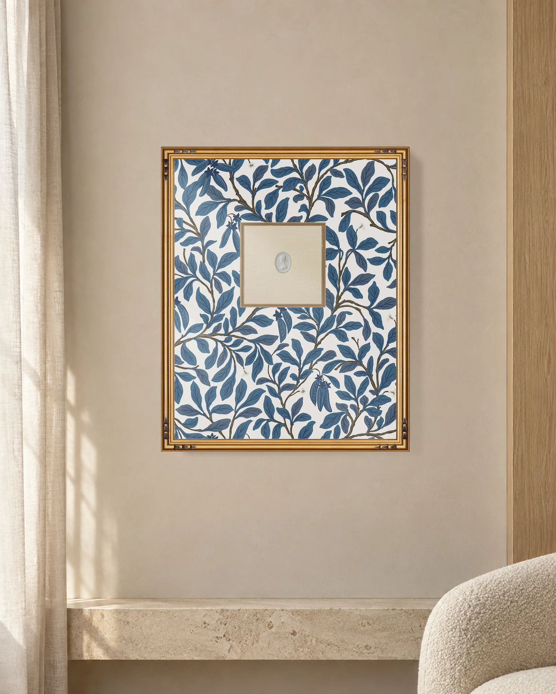 Framed Intaglio Wall Art - Leaf and Pod - Navy White