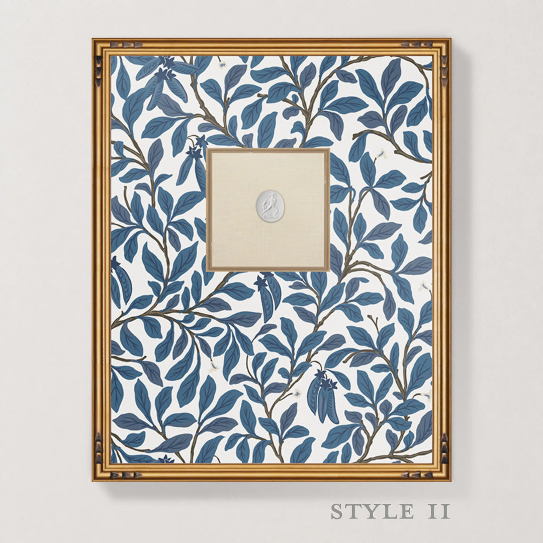 Framed Intaglio Wall Art - Leaf and Pod - Navy White
