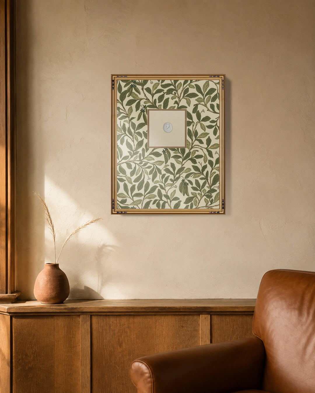 Framed Intaglio Wall Art - Leaf and Pod - Taupe Green