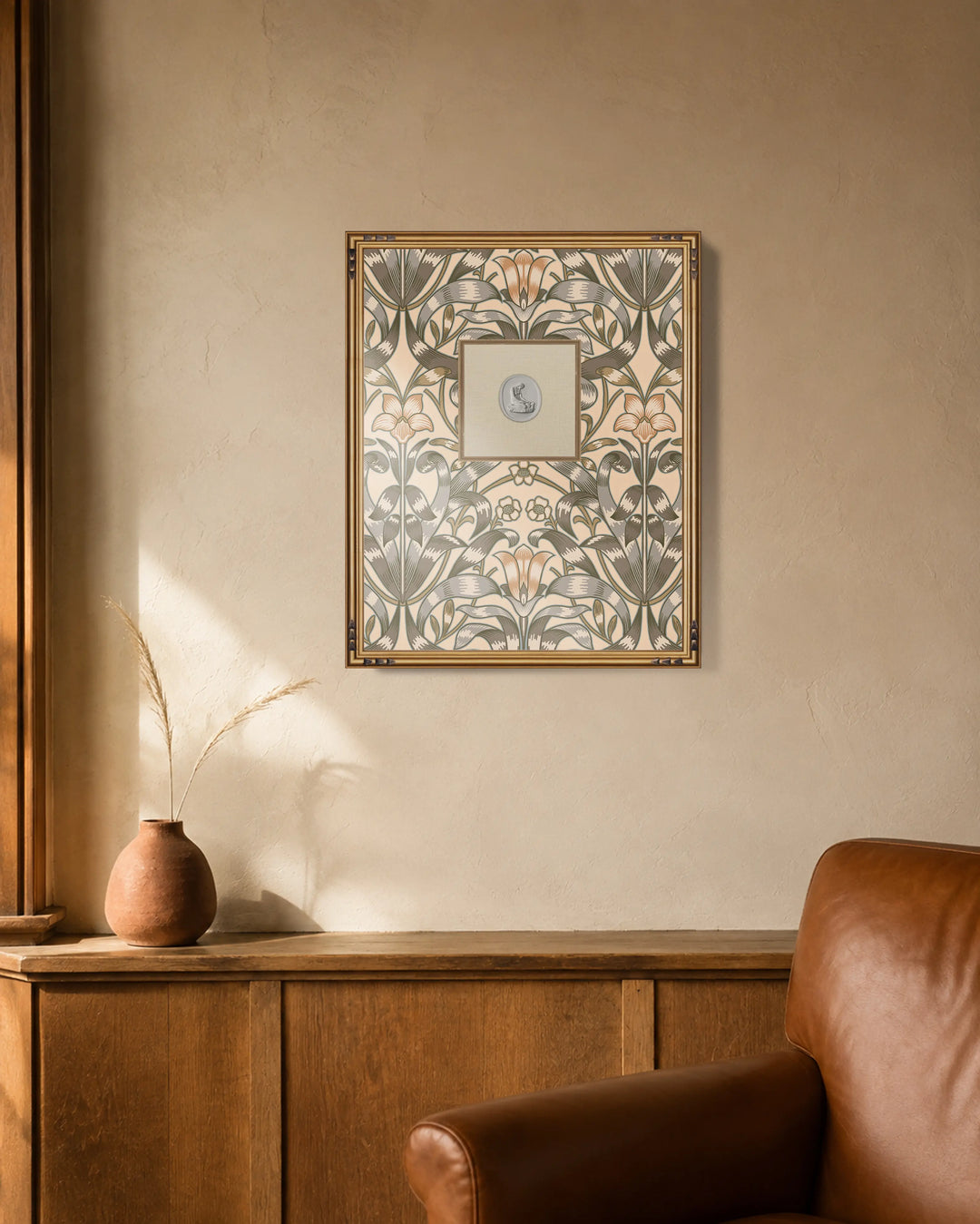 Framed Intaglio Wall Art - Ribbon Lily - Pale Peach