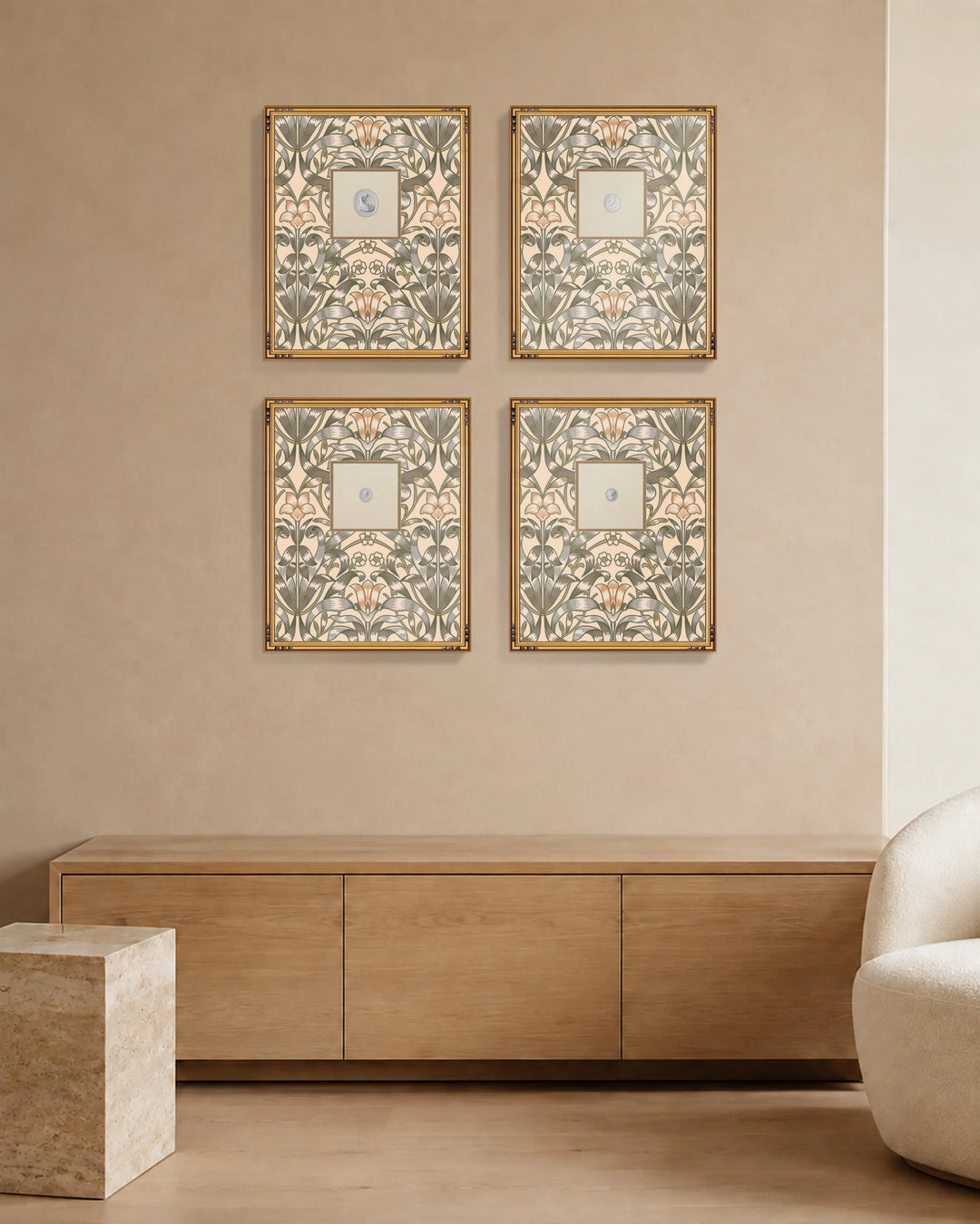Framed Intaglio Wall Art - Ribbon Lily - Pale Peach