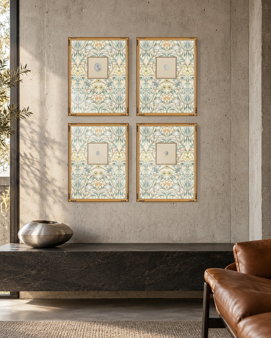 Framed Intaglio Wall Art - Ribbon Lily - Silvered Blue