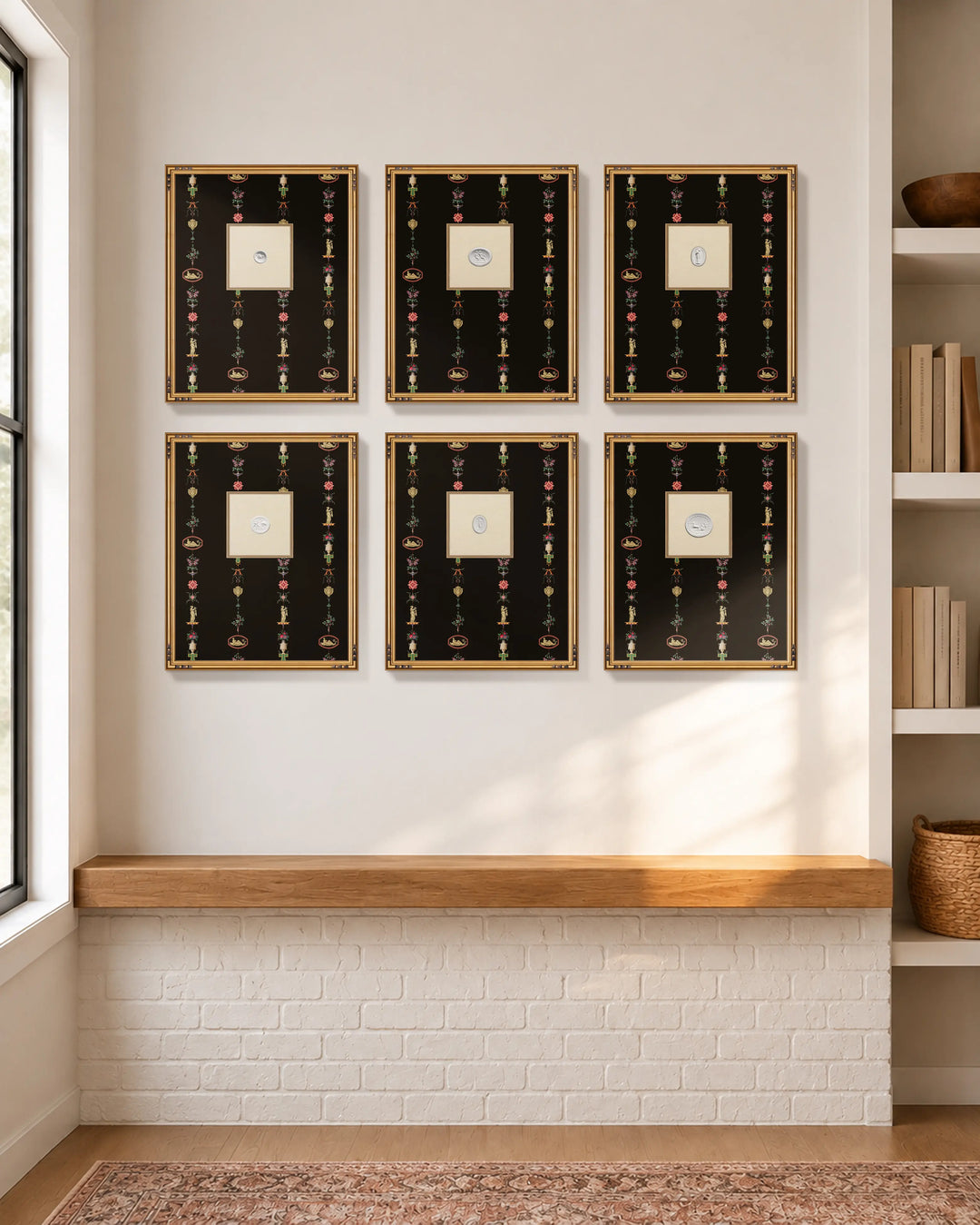 Framed Intaglio Wall Art - NeoClassical Stripe - Black Lacquer