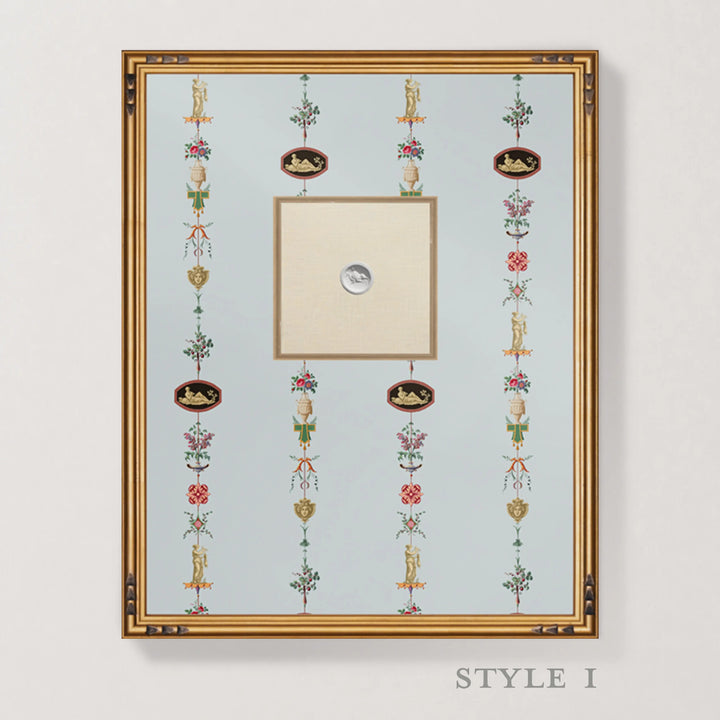 Framed Intaglio Wall Art - NeoClassical Stripe - Blue Feather