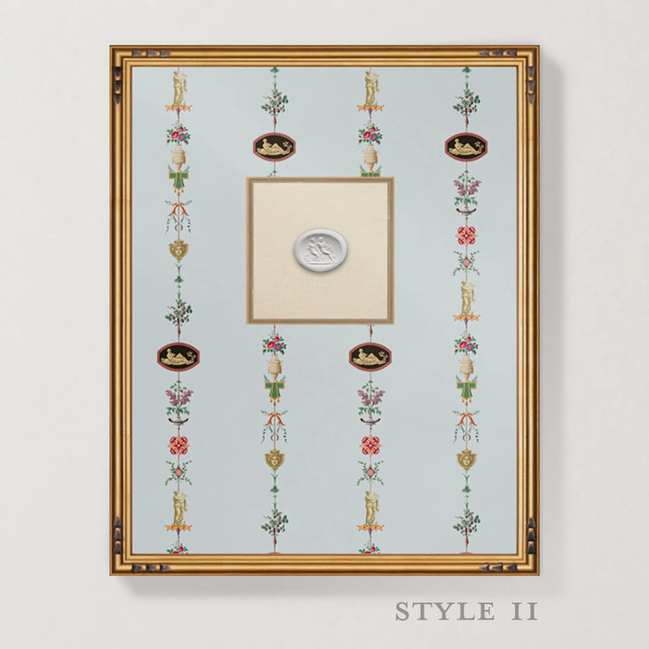 Framed Intaglio Wall Art - NeoClassical Stripe - Blue Feather