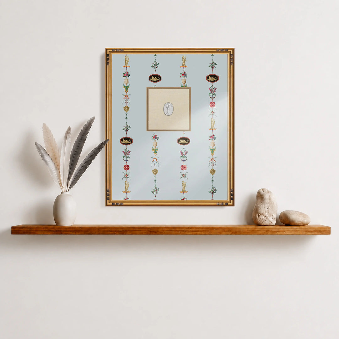Framed Intaglio Wall Art - NeoClassical Stripe - Blue Feather