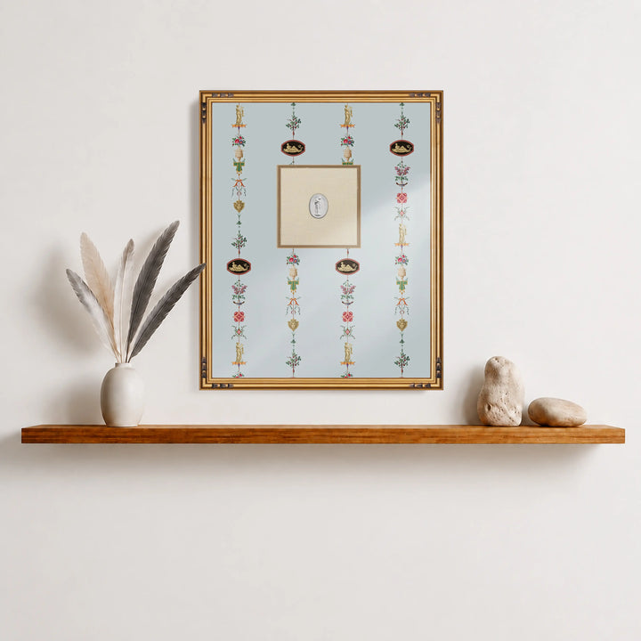 Framed Intaglio Wall Art - NeoClassical Stripe - Blue Feather