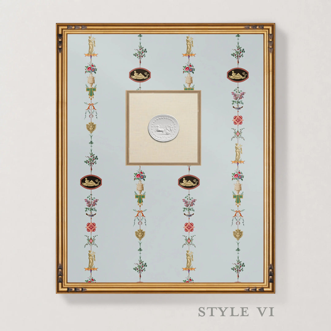 Framed Intaglio Wall Art - NeoClassical Stripe - Blue Feather