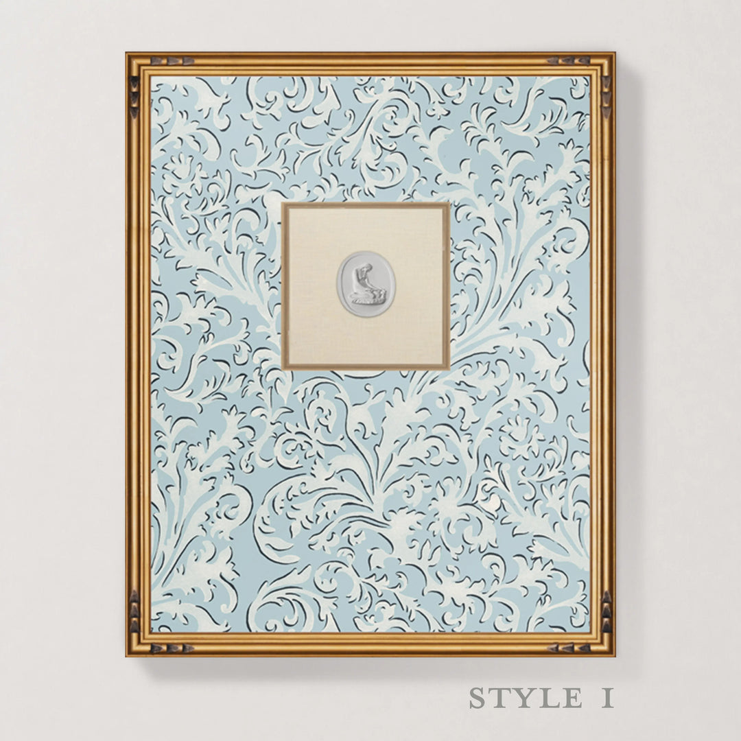 Framed Intaglio Wall Art - Florentine Vine - Daytime Blue