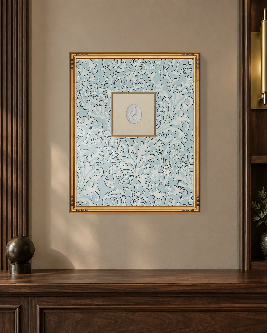 Framed Intaglio Wall Art - Florentine Vine - Daytime Blue