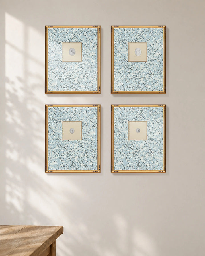 Framed Intaglio Wall Art - Florentine Vine - Daytime Blue