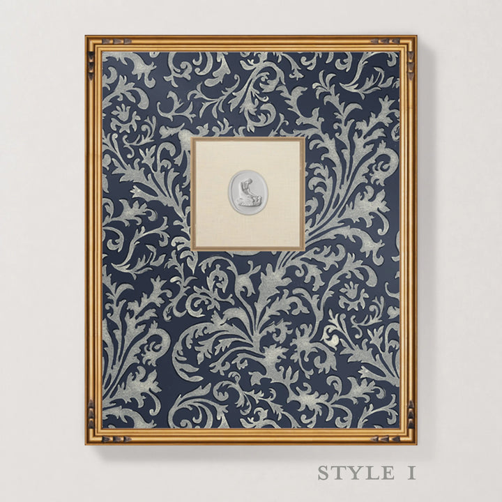 Framed Intaglio Wall Art - Florentine Vine - Deep Blue