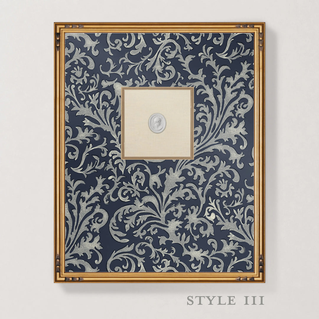 Framed Intaglio Wall Art - Florentine Vine - Deep Blue