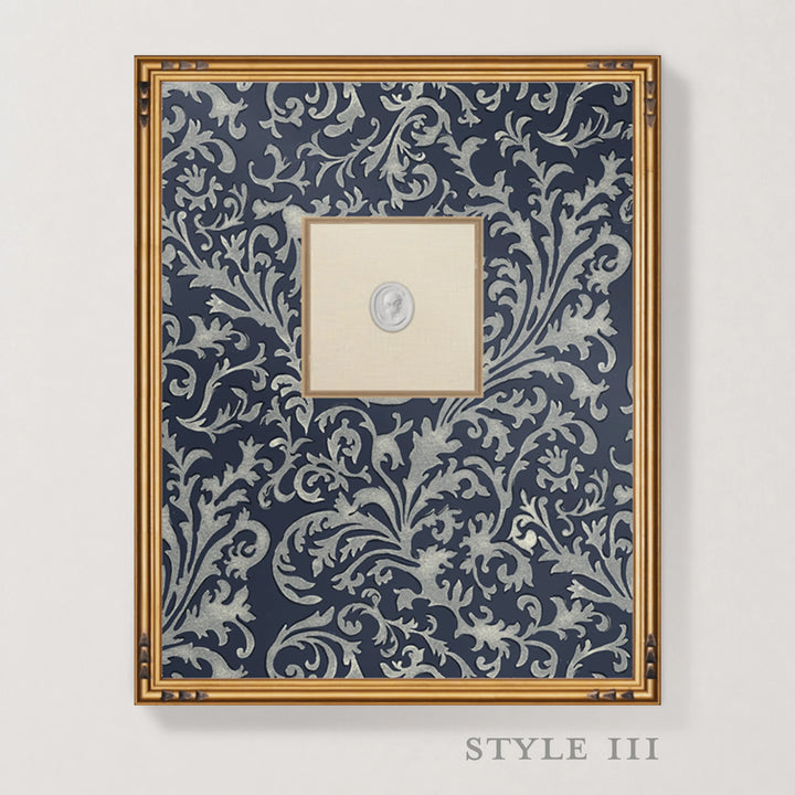 Framed Intaglio Wall Art - Florentine Vine - Deep Blue