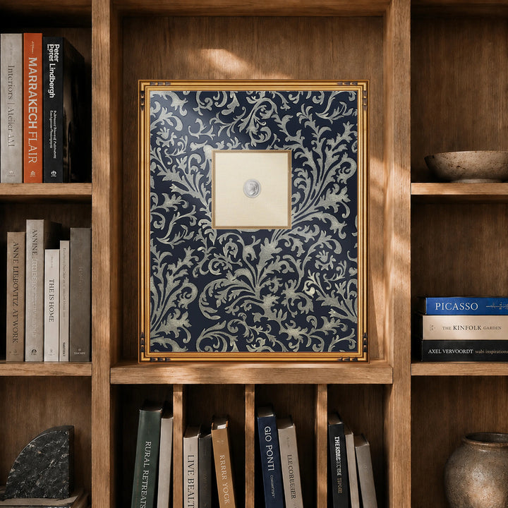 Framed Intaglio Wall Art - Florentine Vine - Deep Blue