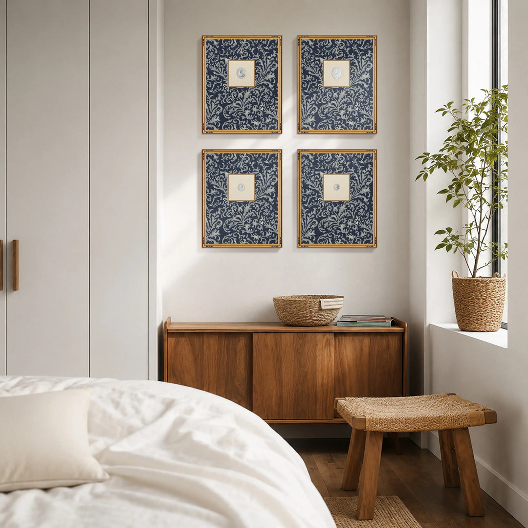 Framed Intaglio Wall Art - Florentine Vine - Deep Blue