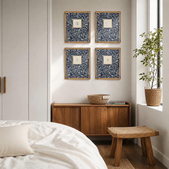 Framed Intaglio Wall Art - Florentine Vine - Deep Blue