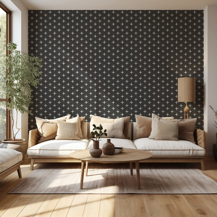 Addition - Jet Black Reverse Geometric Wallpaper by Mrs. Paranjape