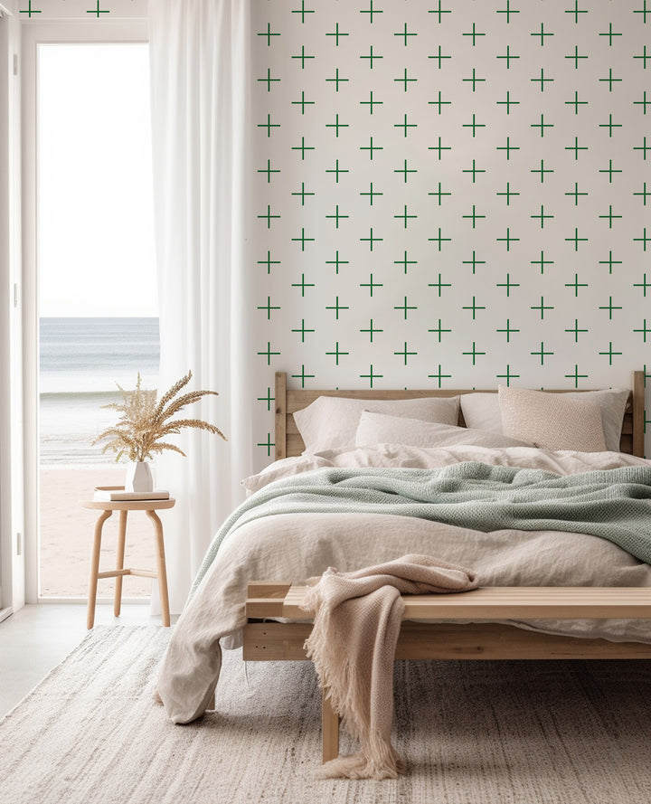 Addition Large - Signature Green Geometric Wallpaper by Mrs. Paranjape