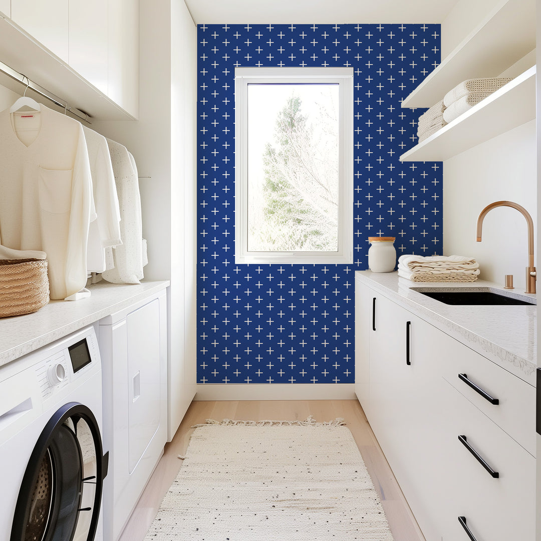 Addition - Yves Blue Reverse Geometric Wallpaper by Mrs. Paranjape