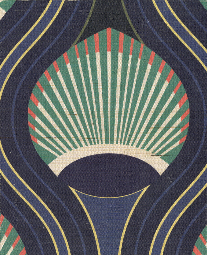 African Art Deco Shell Blue Grasscloth