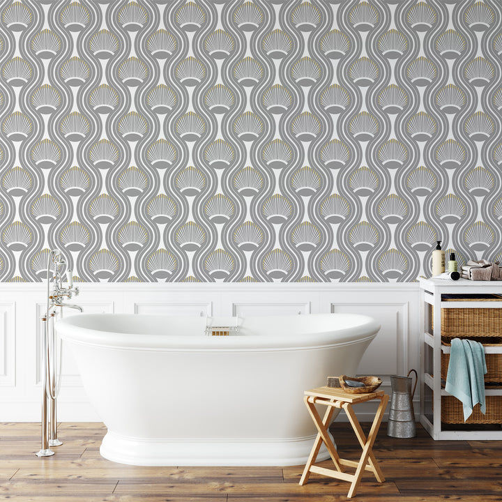 African Art Deco Shell - Gray Wallpaper