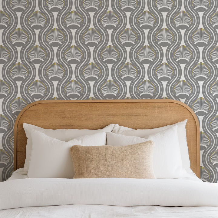 African Art Deco Shell - Gray Wallpaper