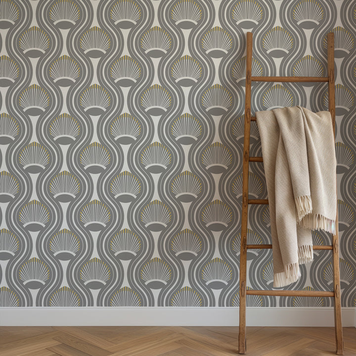 African Art Deco Shell - Gray Wallpaper