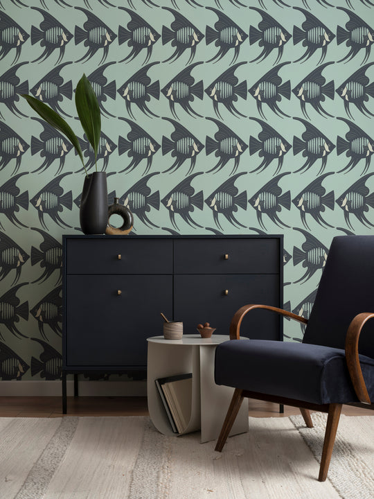 Angelfish Tile Pattern Angel Fish - Turquoise Wallpaper – Mitchell Black