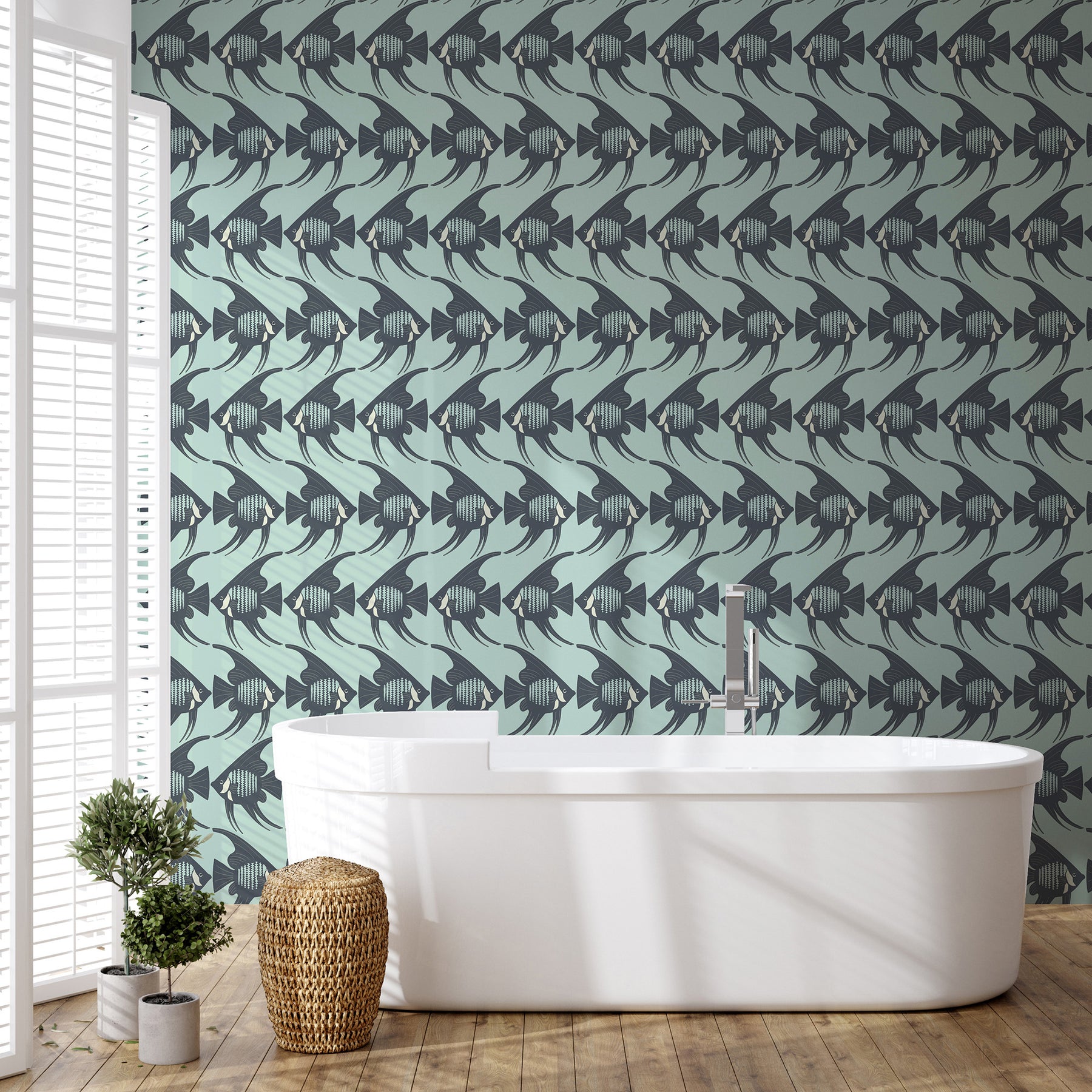 Angelfish Tile Pattern Angel Fish - Turquoise Wallpaper - Mitchell Black