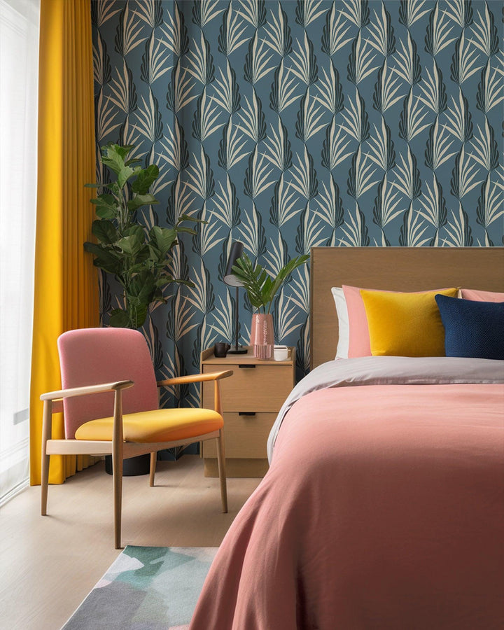 areca palm bedroom Early Morning Blue Areca Palm Wallpaper by Mitchell Black, 26.5" Pattern Repeat