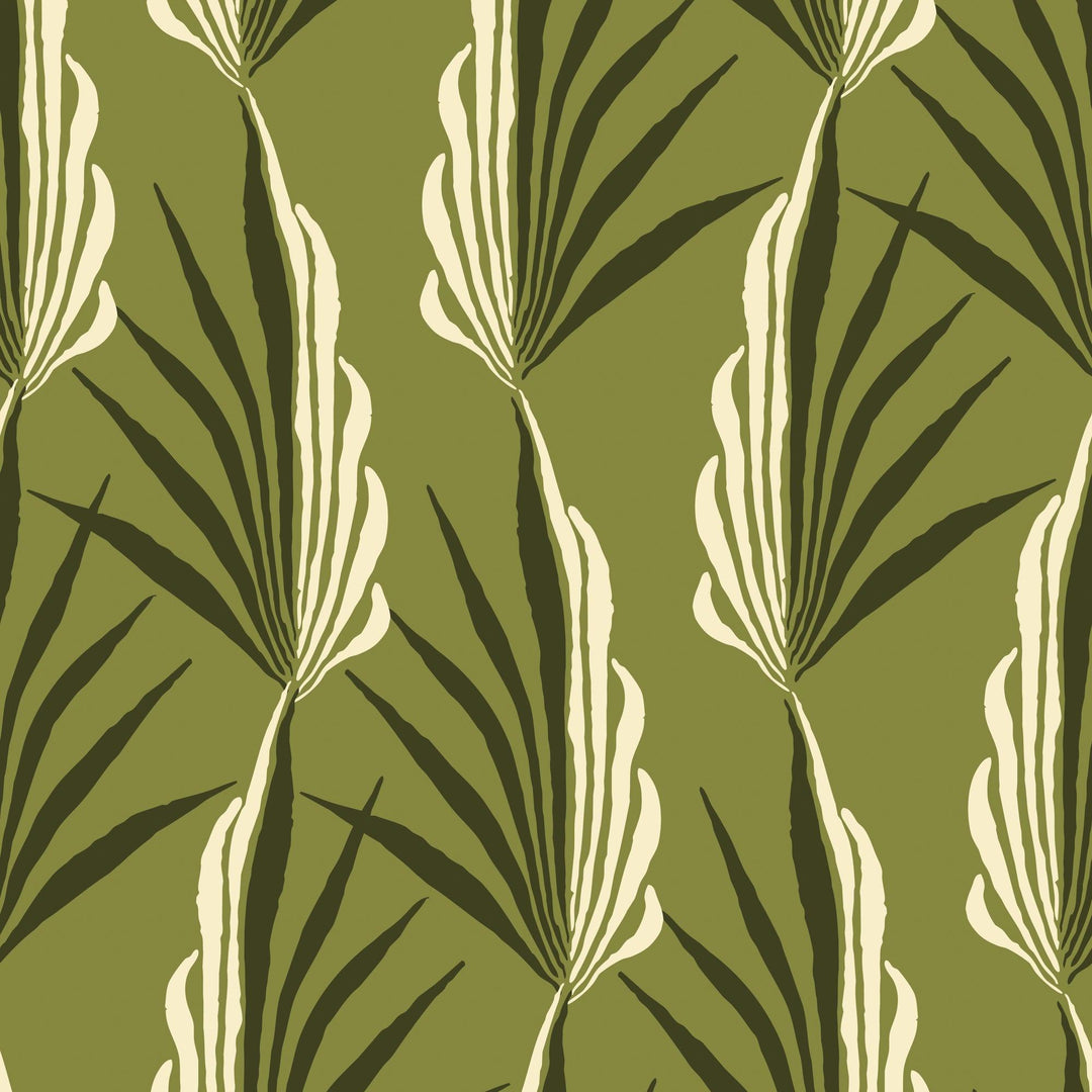 areca palm leaf Light Olive Areca Palm Wallpaper by Mitchell Black, 26.5" Pattern Repeat