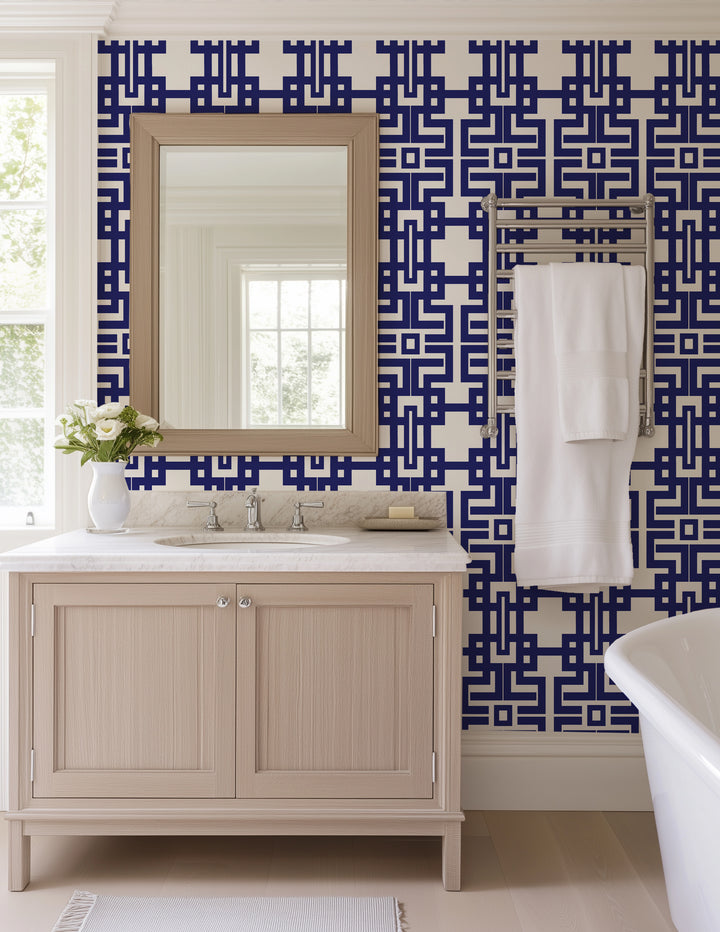 Aztec - Navy Wallpaper by The Blush Label