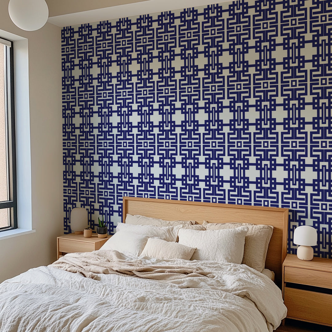 Aztec - Navy Wallpaper by The Blush Label