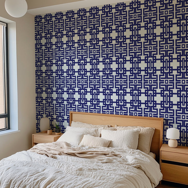 Aztec - Navy Wallpaper by The Blush Label