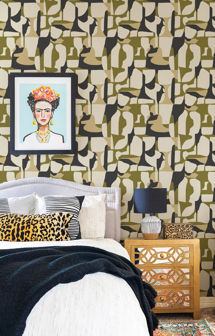 Abstract Attraction - Olive Charcoal Wallpaper by Blessed Little Bungalow