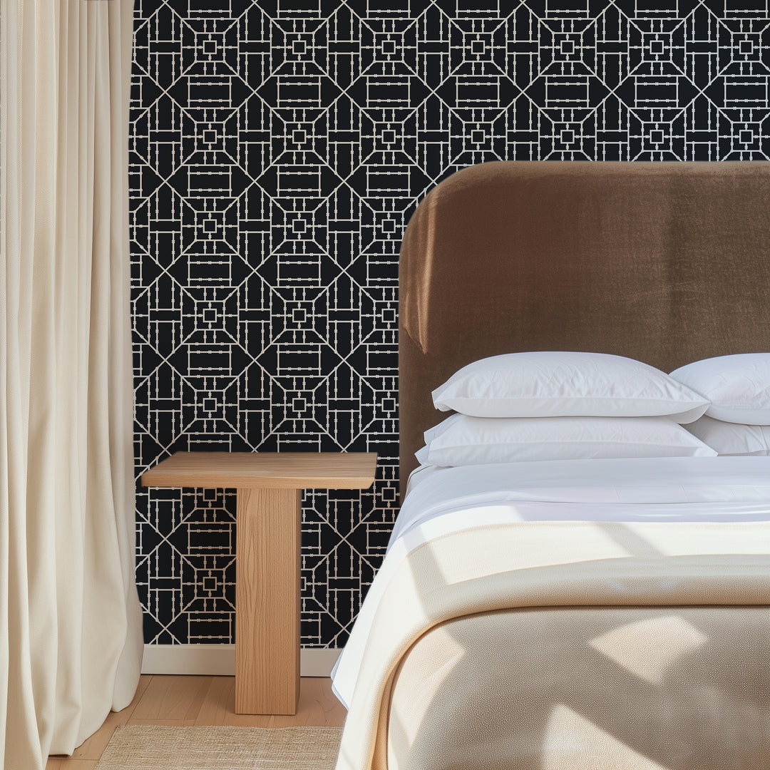 Bamboo Trellis - Black Wallpaper by The Blush Label