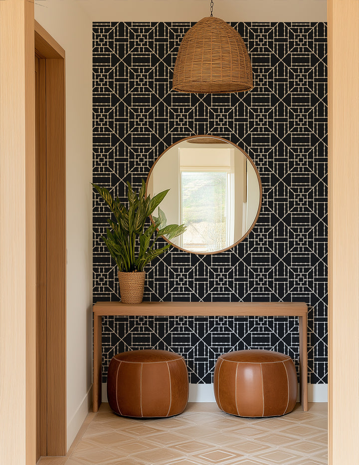 Bamboo Trellis - Black Wallpaper by The Blush Label