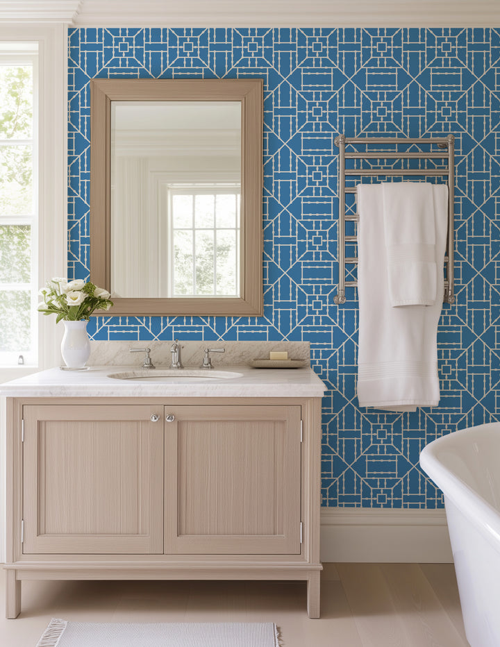 Bamboo Trellis - Blue Wallpaper by The Blush Label