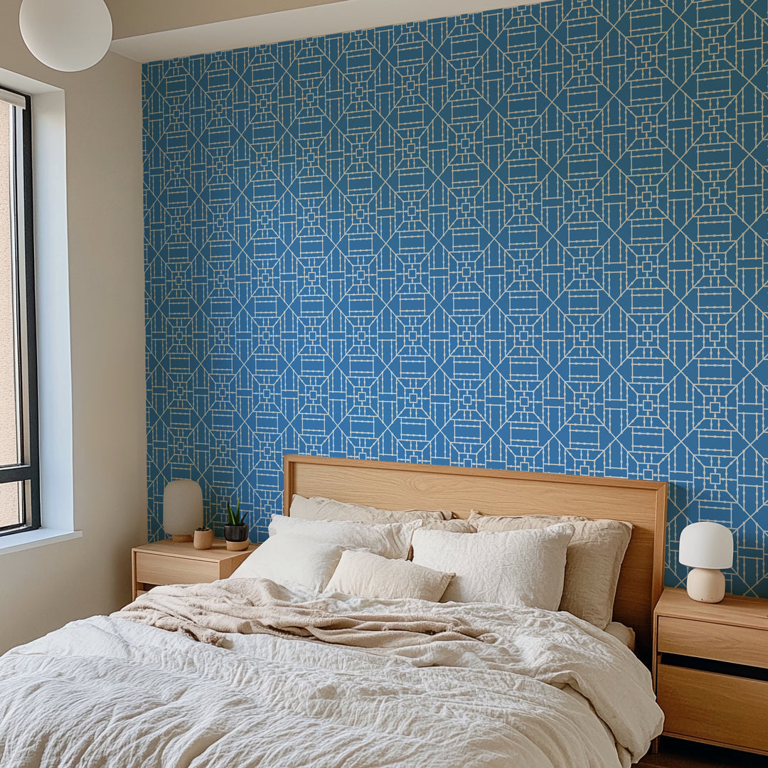 Bamboo Trellis - Blue Wallpaper by The Blush Label