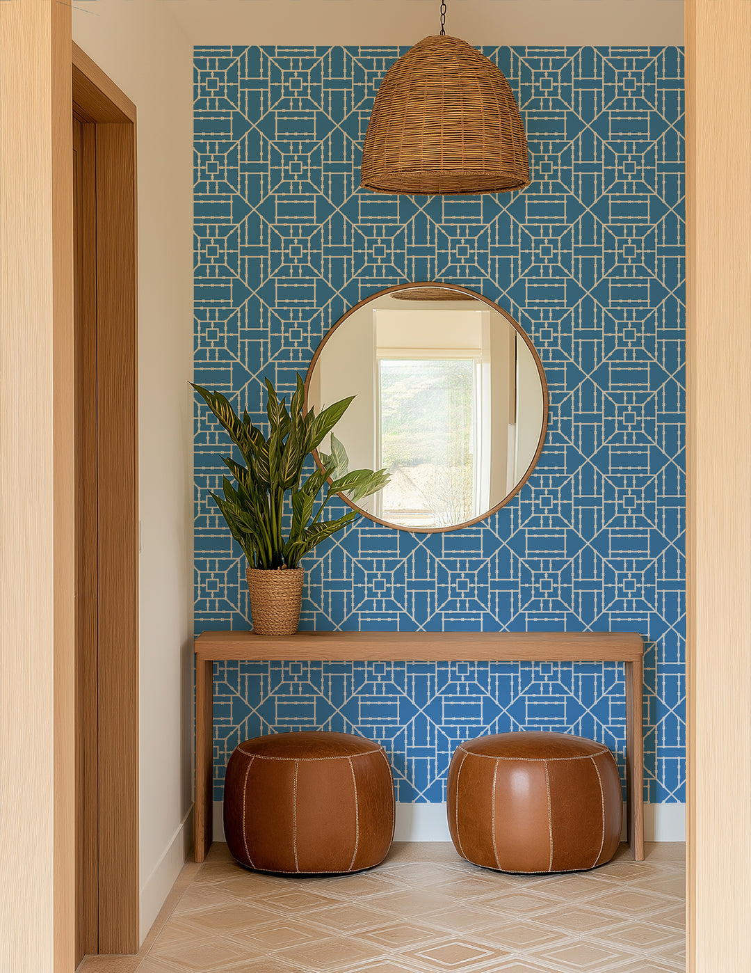 Bamboo Trellis - Blue Wallpaper by The Blush Label