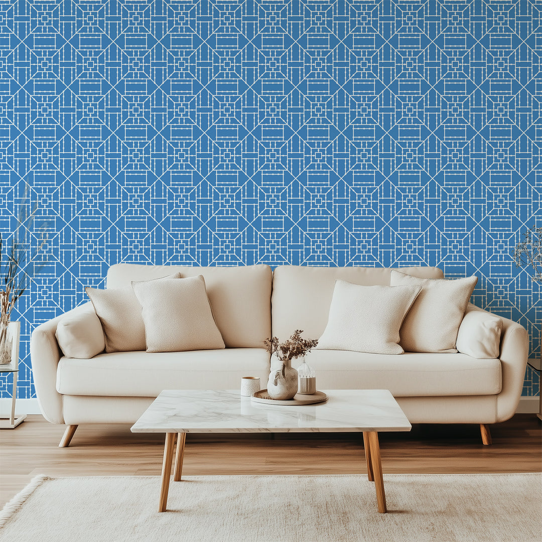 Bamboo Trellis - Blue Wallpaper by The Blush Label